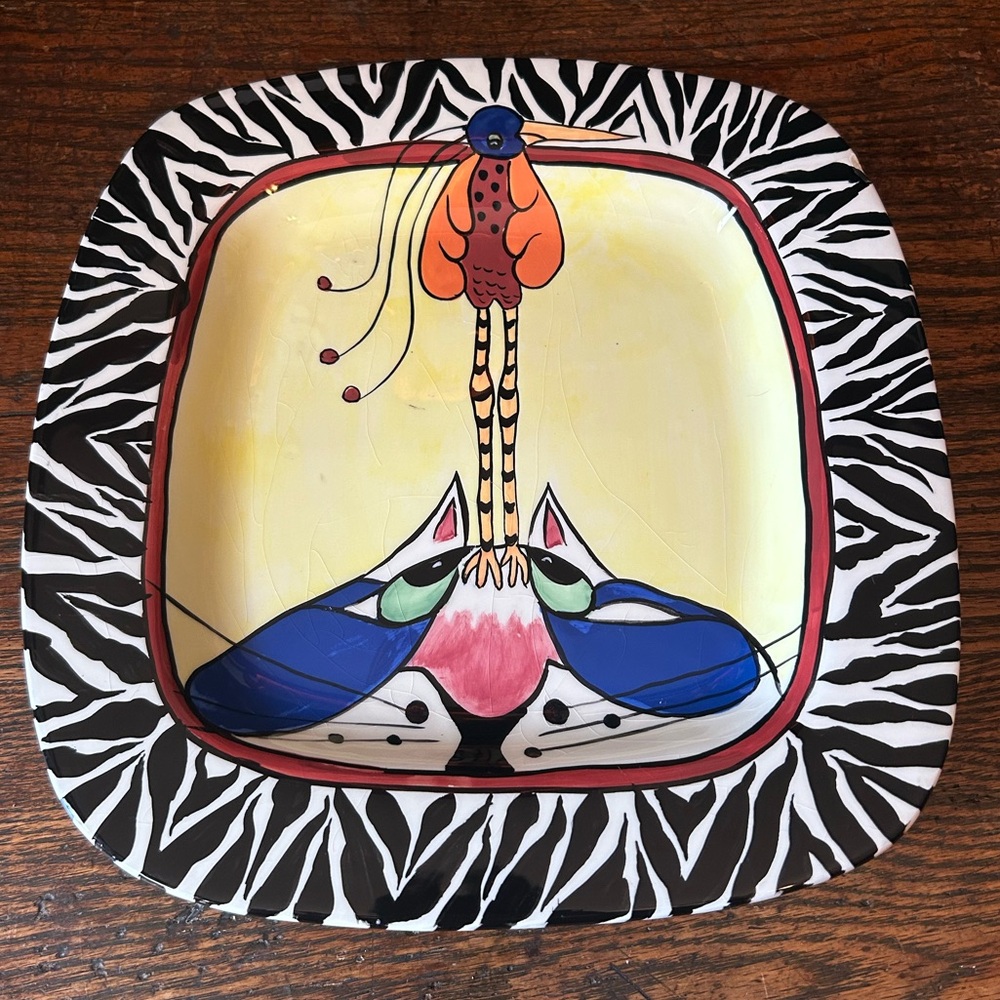 SWAK Vintage Lynda Corneille‎ Signed Cat Bird Wall Hanging Decor Plate